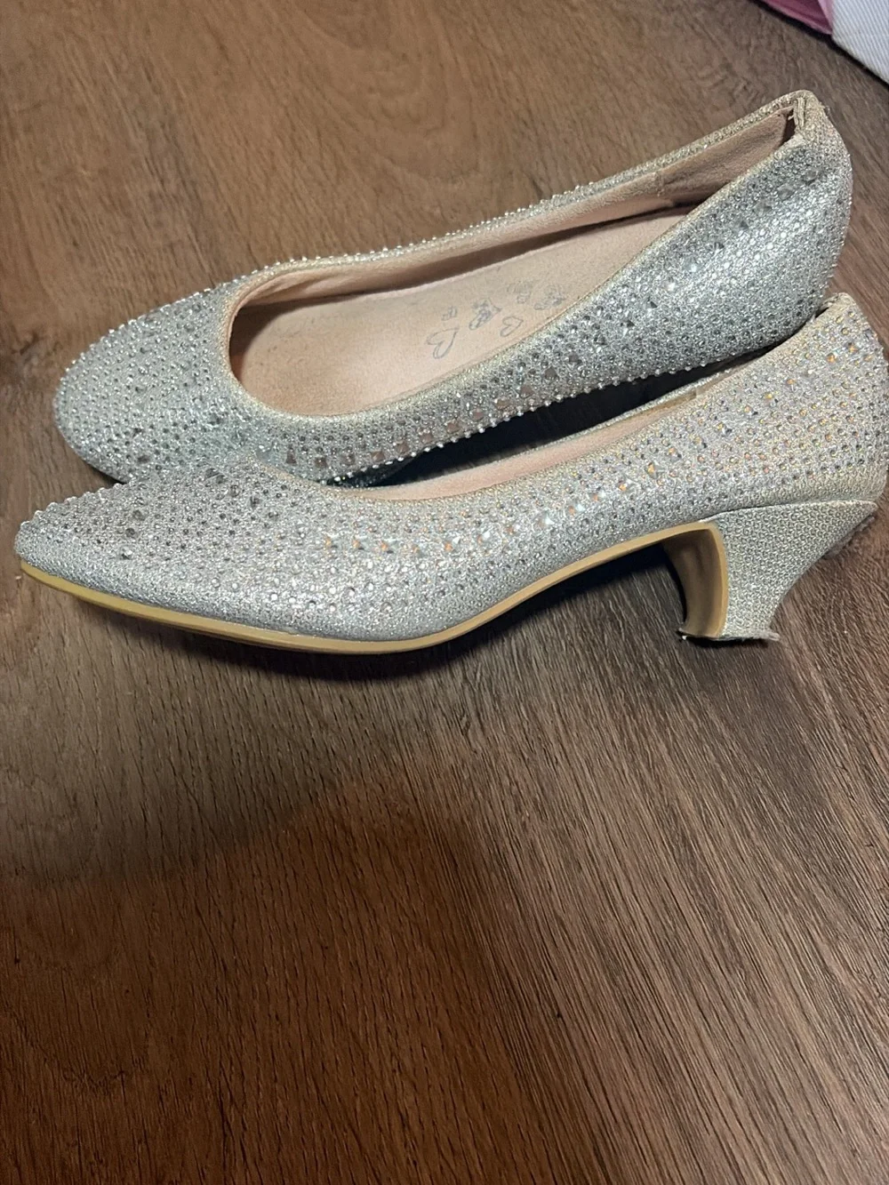 Womens Silver Embellished Low Heel Pumps